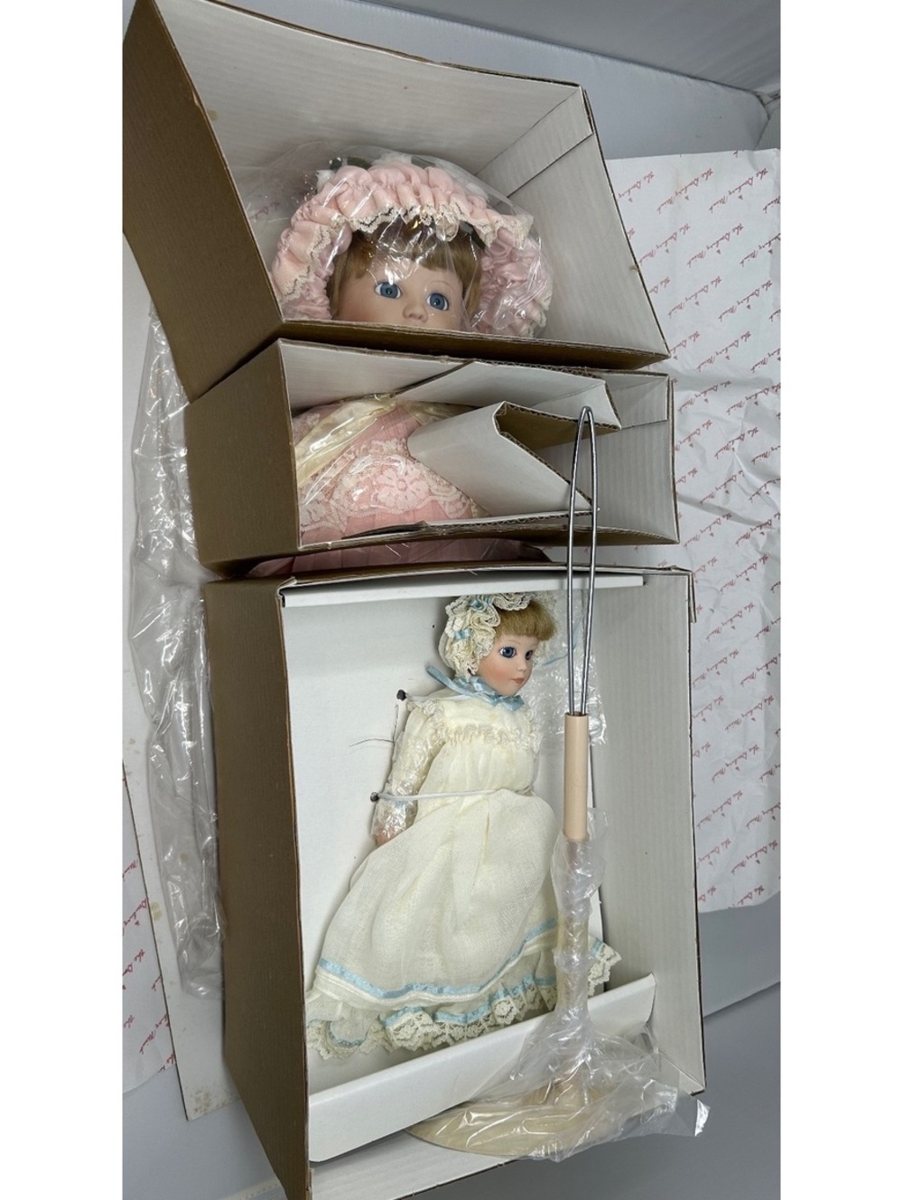 The Danbury Mint Sophie & Baby Dana Jan Hagar Pink & White Dress 1989